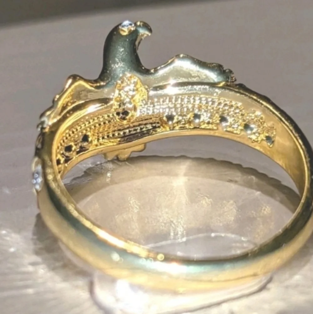 1ct Round Simulated Diamond Mens Flying Eagle Ring 14k Yellow Gold Plated 10